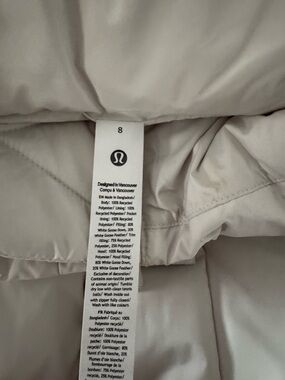 lululemon athletica Cream Quilted Down Puffer Jacket